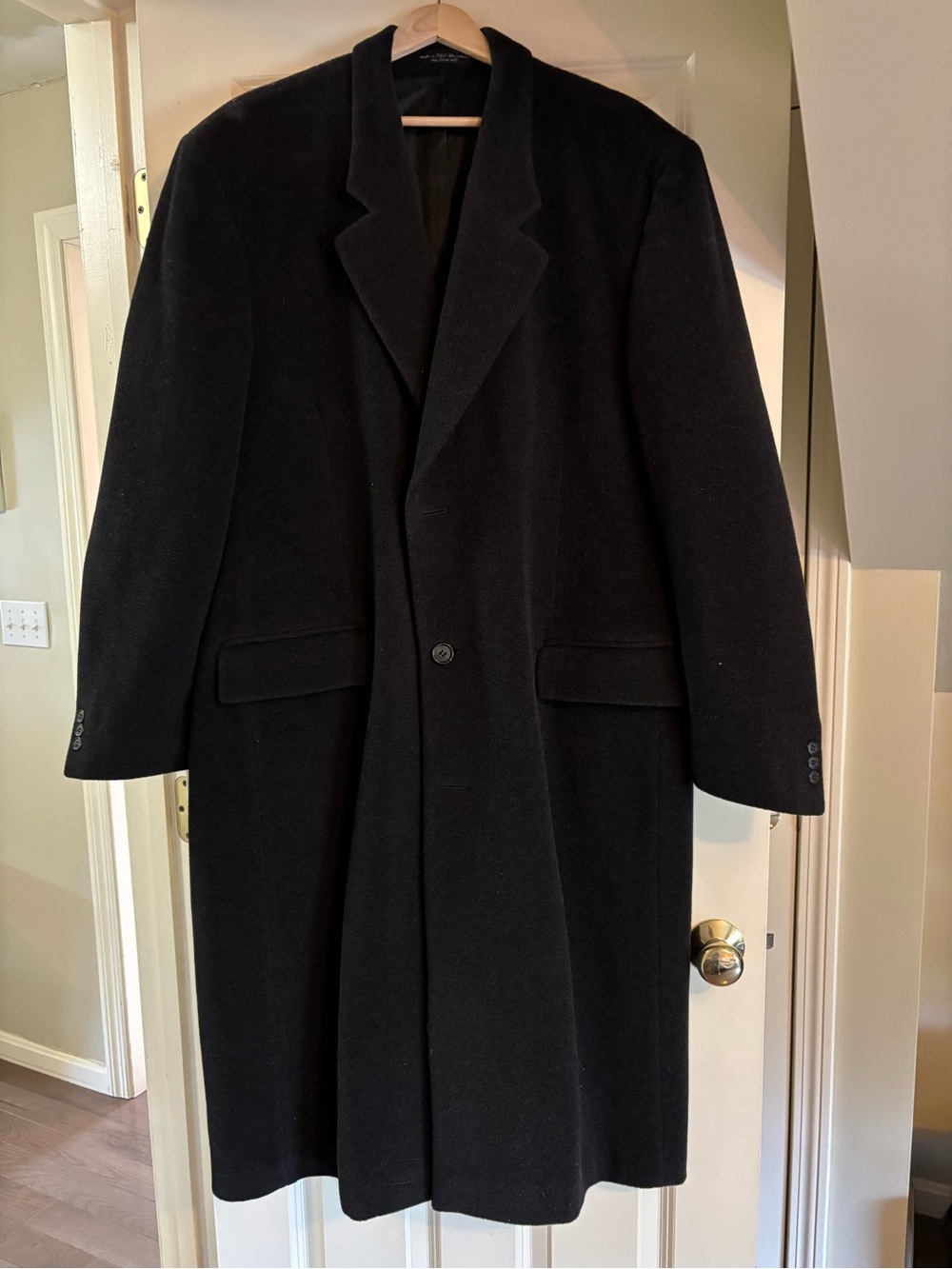 Kasper Men’s Black Wool Blend Long Overcoat Dress Coat Classic Formal Jacket